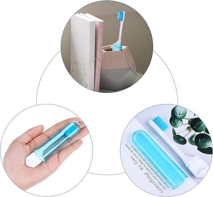 Patelai 4 Pcs Travel Toothbrush Set, Soft Bristle Mini Foldable Tooth Brush with Case, Individually Wrapped Small Portable Travel Size Toiletries Stuff for Camping (Fresh Color)