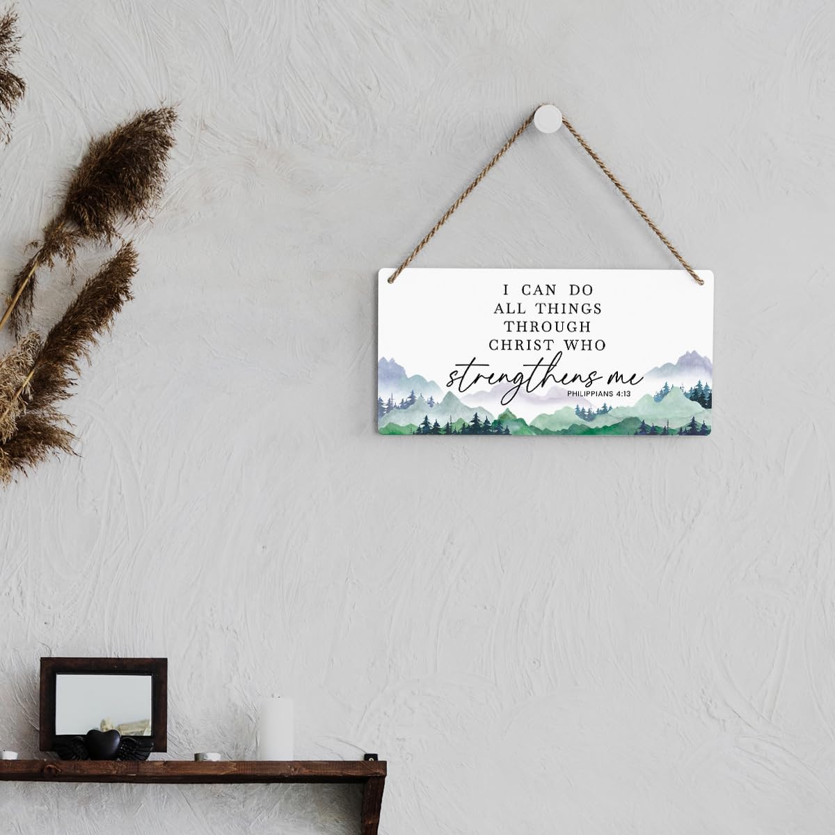 SENJIAN Christian Decor Bible Verse Wall Decor, I Can Do All Things Through Christ, Modern Farmhouse Sign Scripture Printed Wood Sign Wall Art Religious Decoration for Home Office Bathroom Bedroom