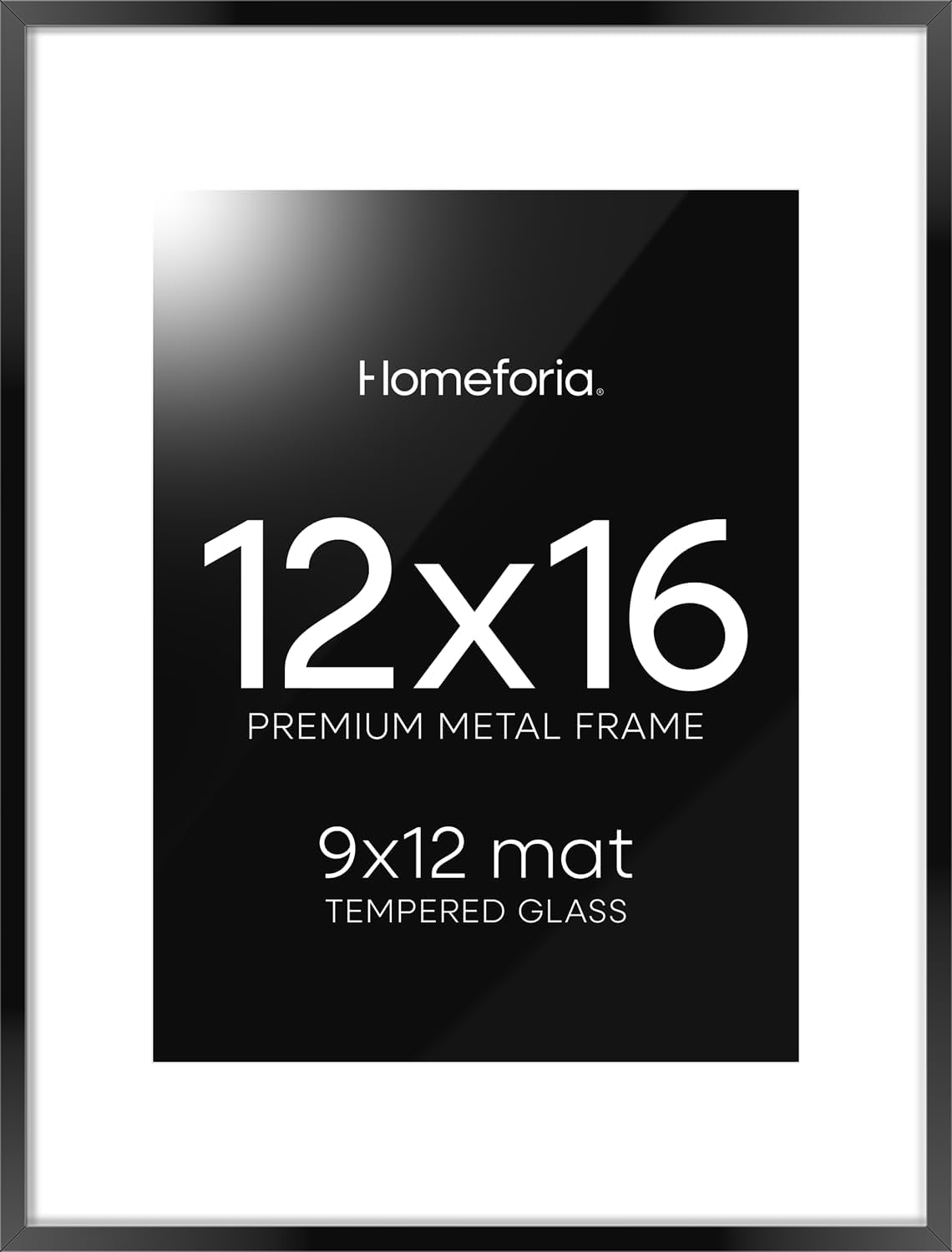 Homeforia 12x16 Picture Frame Black, High End Metal 12x16 Poster Frames with Mat 9x12 for Photo, 12 x 16 Black Frame Matted to 9 by 12 inch Print, 16x12 Thin Frames, Tempered Glass, Wall Kit, Set of 1
