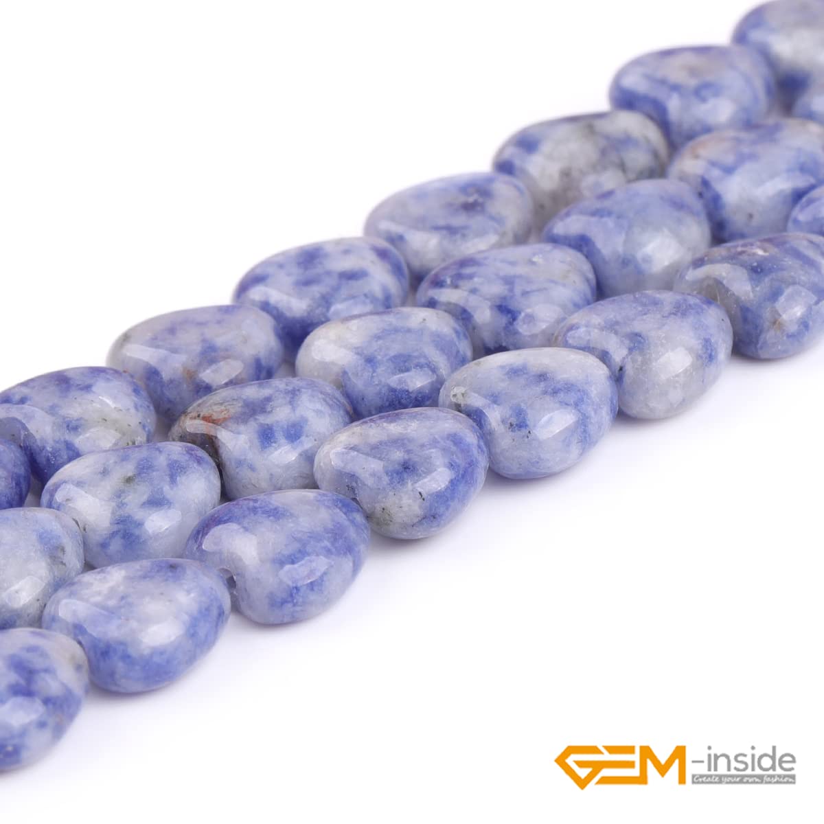 GEM-Inside 10mm Heart Charms Natural Blue Dot Sodalite Jasper Gemstone Stone Beads for Jewelry Making Full 15" Strand Power Energy Healing Chakra Stone Beads