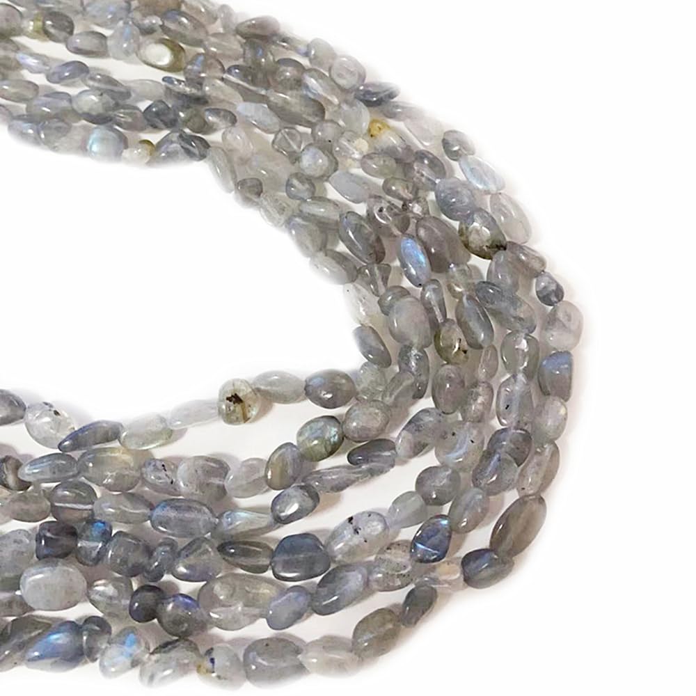 jodaying 6-8mm Natural Labradorite Nuggets Oval Free Tumbled Pebble Semi Precious Gemstone Loose Stone Beads Approx 15.5 inch for DIY Jewelry Making