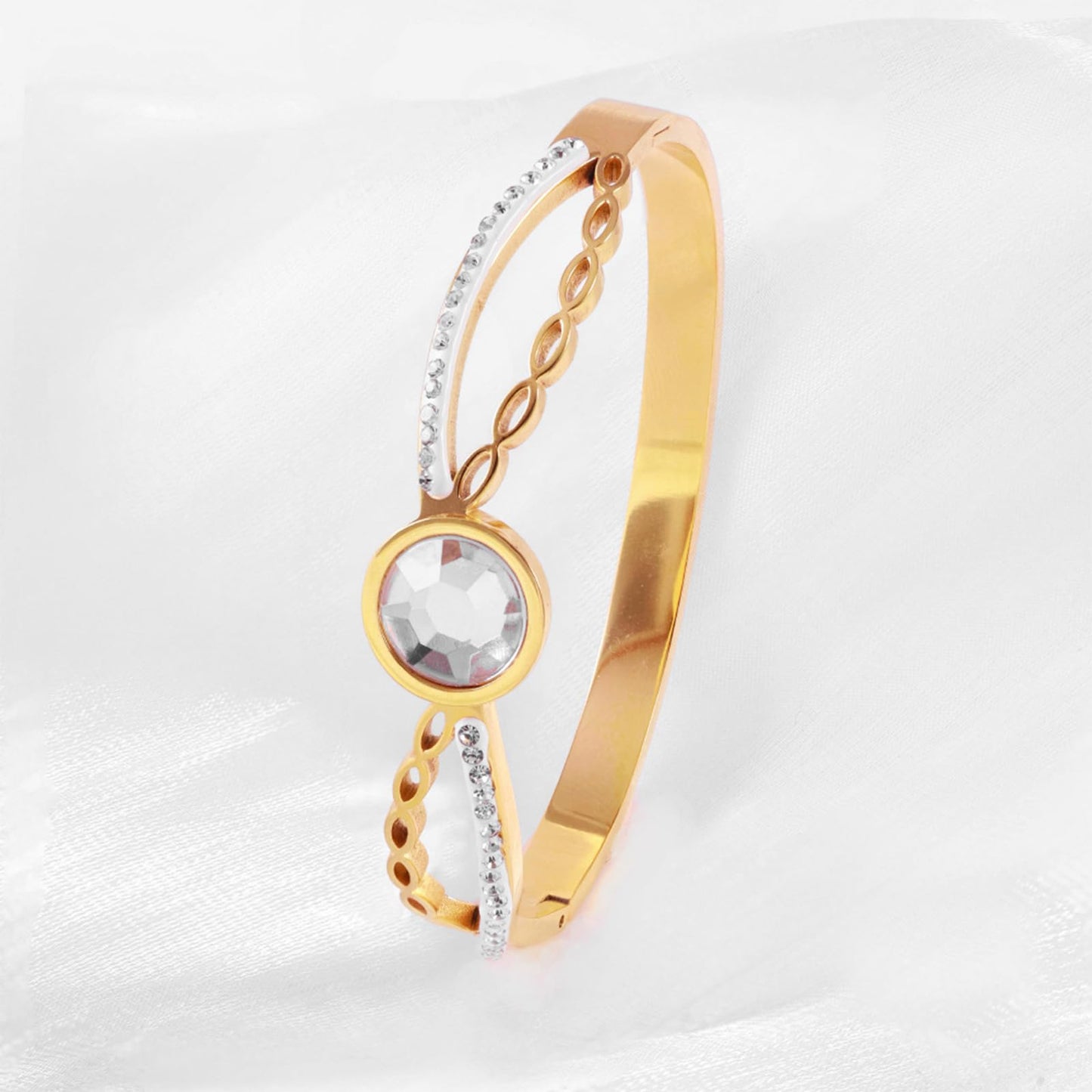 Vbvbip 18K Gold Plated 316L Stainless Steel Bracelets Bangle Collection - 12 Unique Designs + Matching Diamond-Accent Titanium Steel Chain, Gift for Women