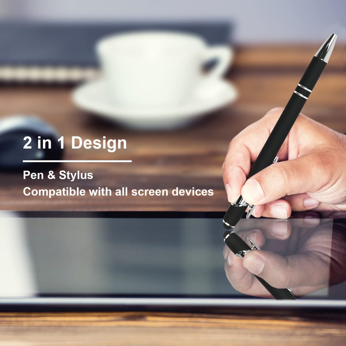 Oddmoal Ballpoint Pen with Stylus Tip, Soft Touch Click Metal Pen, 1.0mm Medium Point, Black Ink, 12 Count(Black)