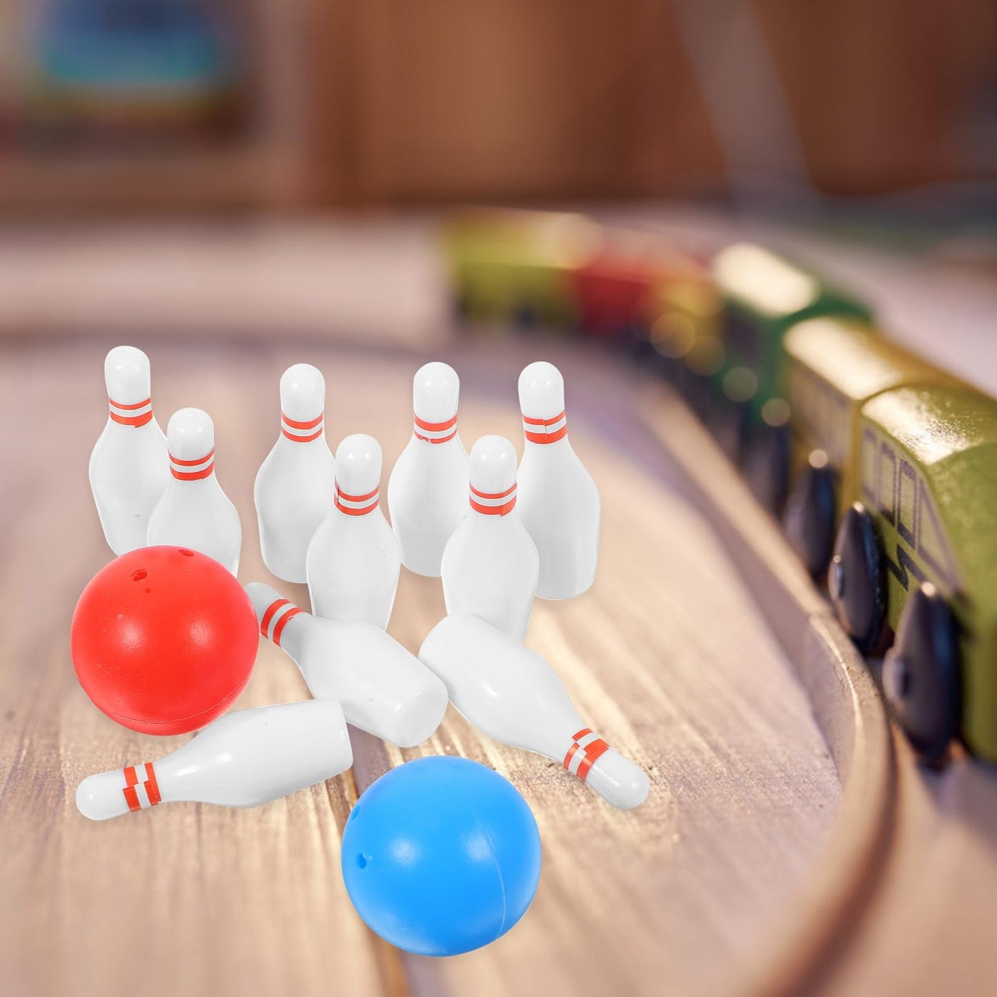 Toyvian Miniature Bowling Model Set with Durable Mini Bowling Pins and Ball for Dollhouse Accessories and Kids Play Realistic Mini House Decoration
