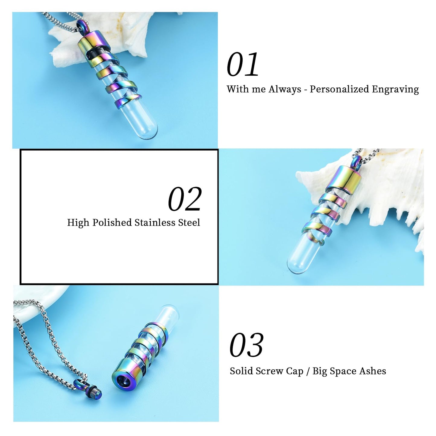 Oinsi Clear Glass Tube Cremation Urn Jewelry Ashes Holder Necklace Keepsake Memorial Pendant Including Box/Fill Kits