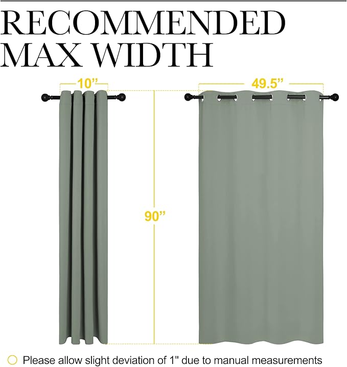 NICETOWN Greyish Green Blackout Curtains 90" Long for Office, Dining Room, Guest Room, Sound Reducing Heat and Cold Block Curtain Panels for Modern Room Decorative (55" Wide, 2 Pieces)