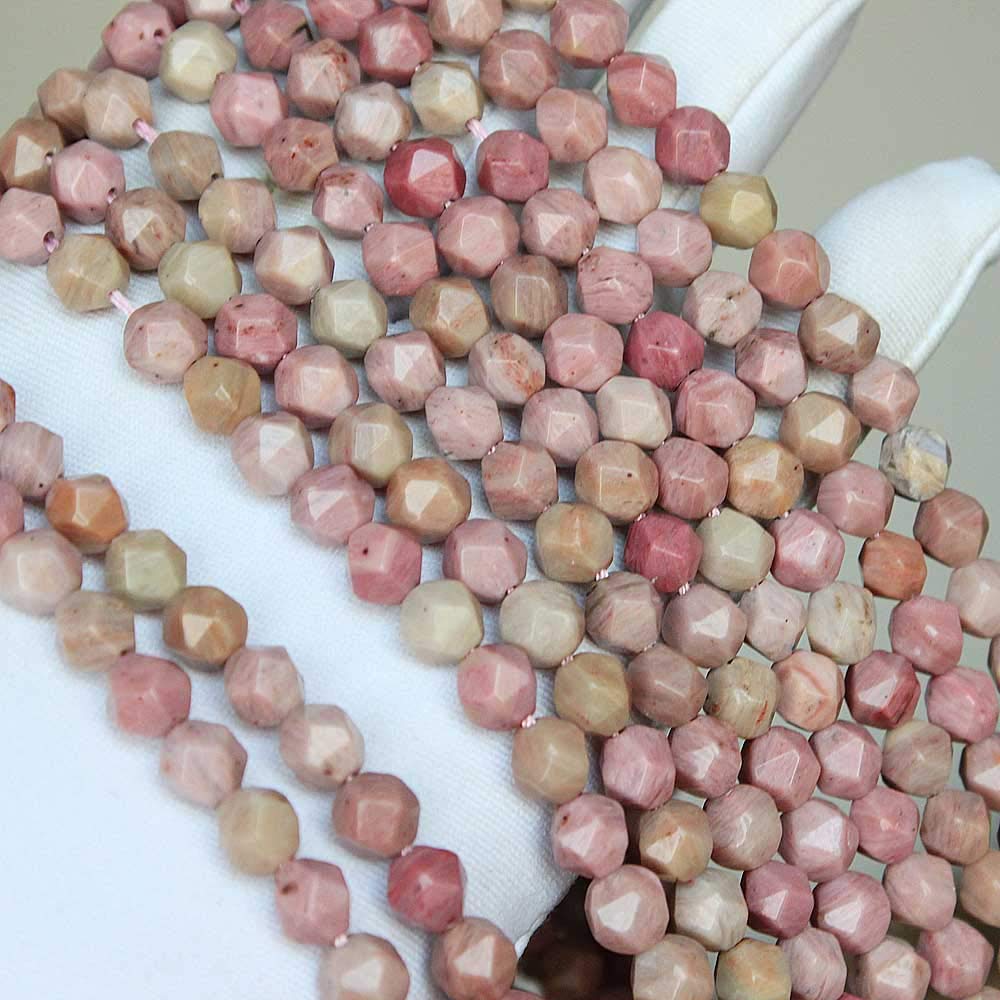 MJDCB Best Sellers Natural Stone Beads Faceted Polygon Rhodonite Crystal Energy Stone Healing Power for Jewelry Making(8mm)