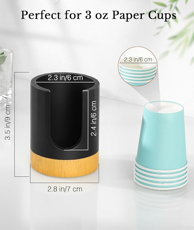Luxspire Bathroom Cup Dispenser, 3oz Dixie Cup Dispenser, Guest Bathroom Essentials, Resin Cup Dispenser, Disposable Paper Cup Holder, Cotton Pad Holder, Bathroom Accessories - Matte Black