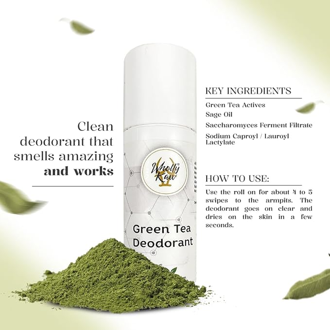 WhollyKaw Aluminum free natural deodorant. Dermatologist tested, baking soda free, oil free, non staining, non sticky. Clean and fresh scent providing protection up to 12 to 18 hours. Made in USA.