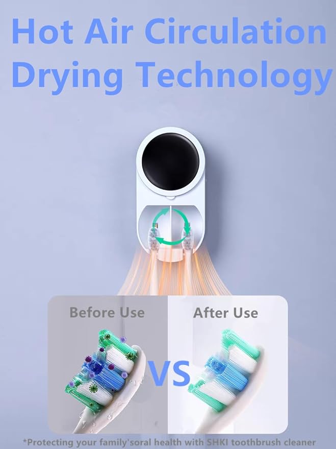 Toothbrush Cleaner & Toothbrush Holder, Cleaning and Air Drying, LED Smart Screen, Rechargeable Wall Mount Toothbrush Holder for Bathrooms