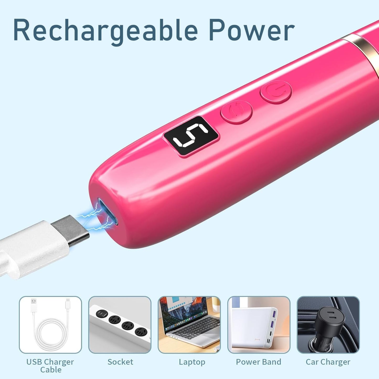 Cordless Electric Nail Drill with 360° Ring Light, Portable Nail File Kit for Acrylic, Gel Nails, Portable Home Manicure Kit for Manicure and Pedicure (Rose Red)