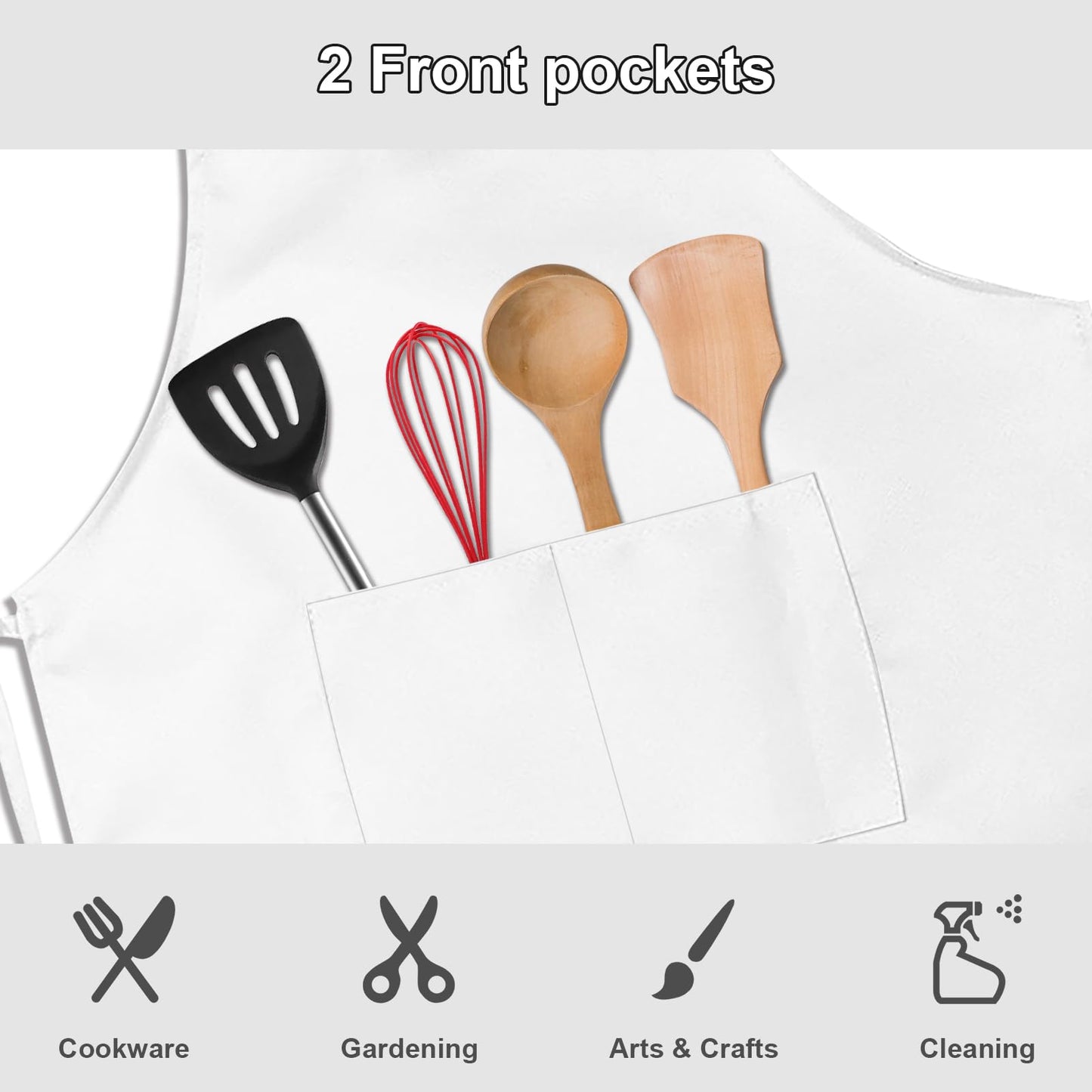 IMERAGO 15 PCS Kids Aprons with Pockets Adjustable Chef Painting Aprons Bulk for Girls Boys Aged 6-13 Cooking Baking Crafting White