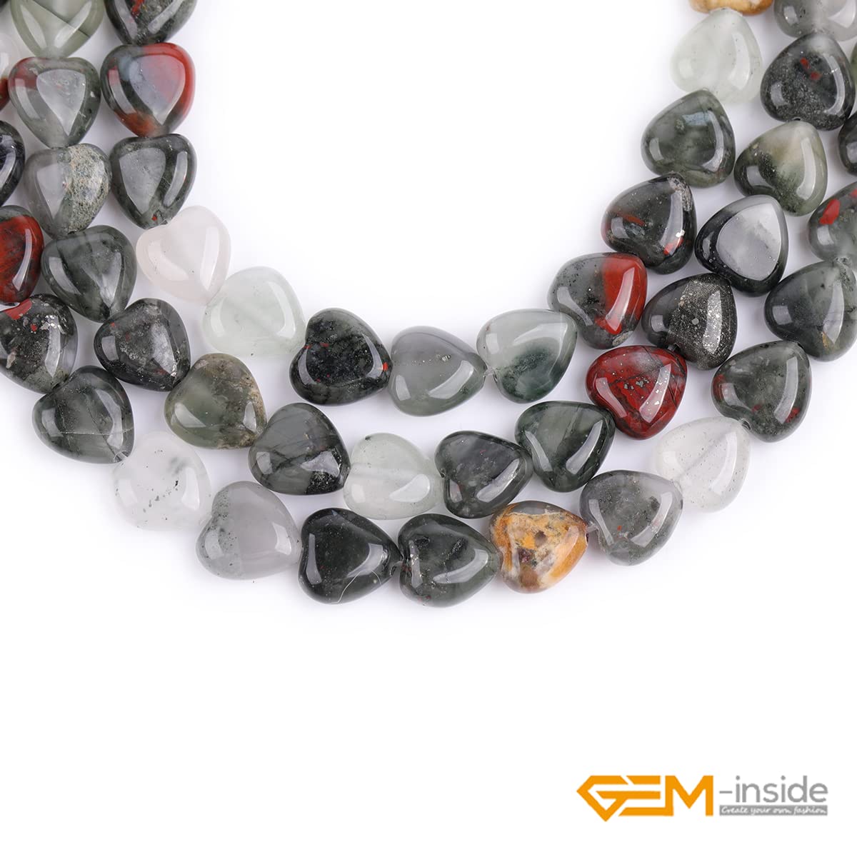 GEM-Inside 10mm Heart Charms Natural Africa Blood Stone Agate Gemstone Stone Beads for Jewelry Making Full 15" Strand Power Energy Healing Chakra Stone Beads