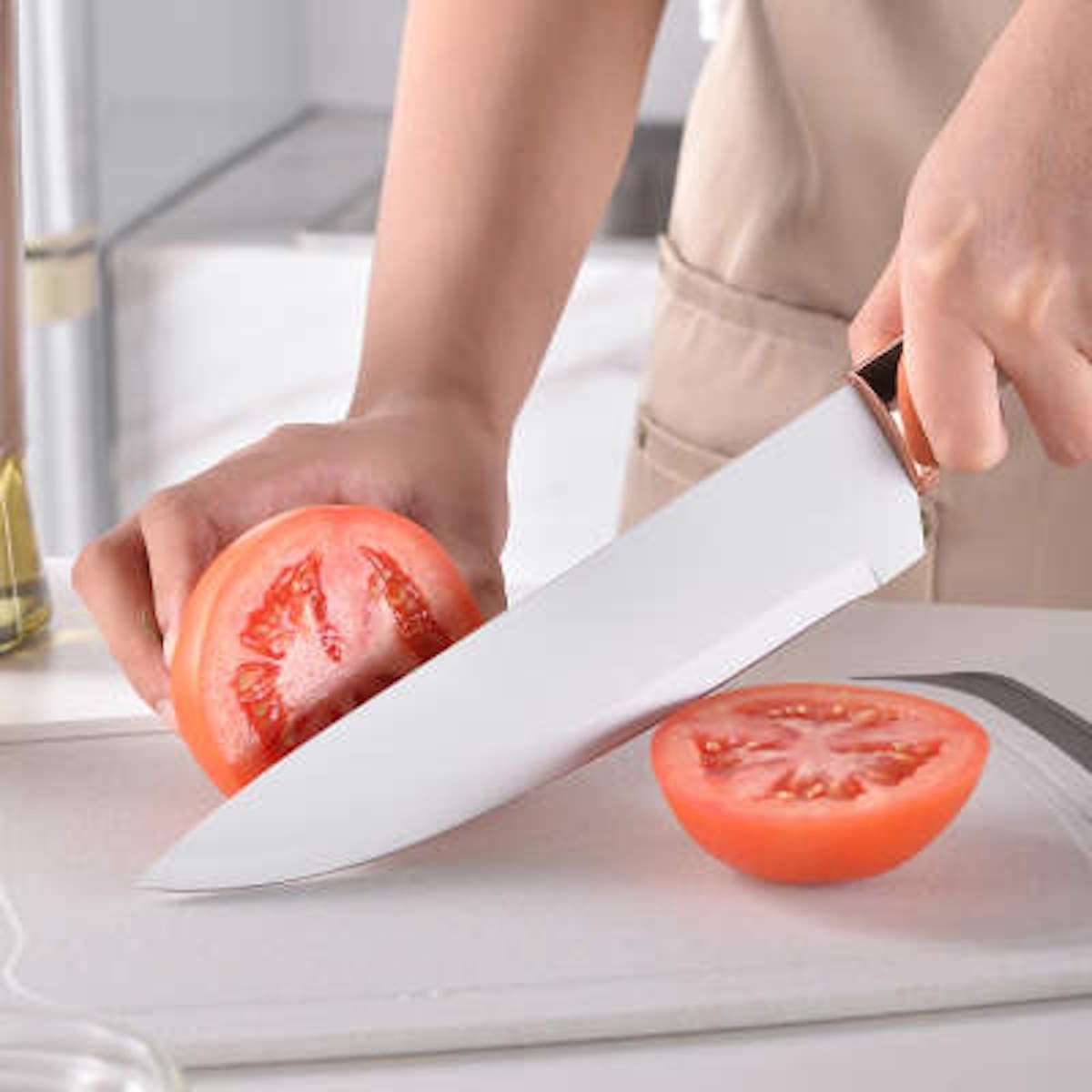 Kitchen Utensils Set & Knife Set with Block, 19 Piece All-in-One Cooking Set, 12 Nonstick Silicone Utensils + 5 Sharp Stainless Steel Chef Knives + Cutting Board, Dishwasher Safe Gift Set (White)