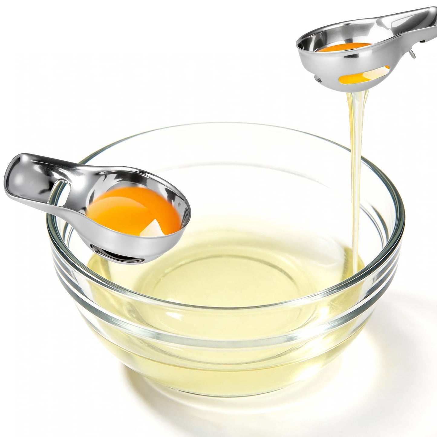 2 Pack Stainless Steel Egg Separator, Clip-On Egg Yolk Separator Tool, Hands-Free Egg White Separator from Yolk for Raw Eggs, Dishwasher Safe Yolk Separator for Any Bowl or Basin