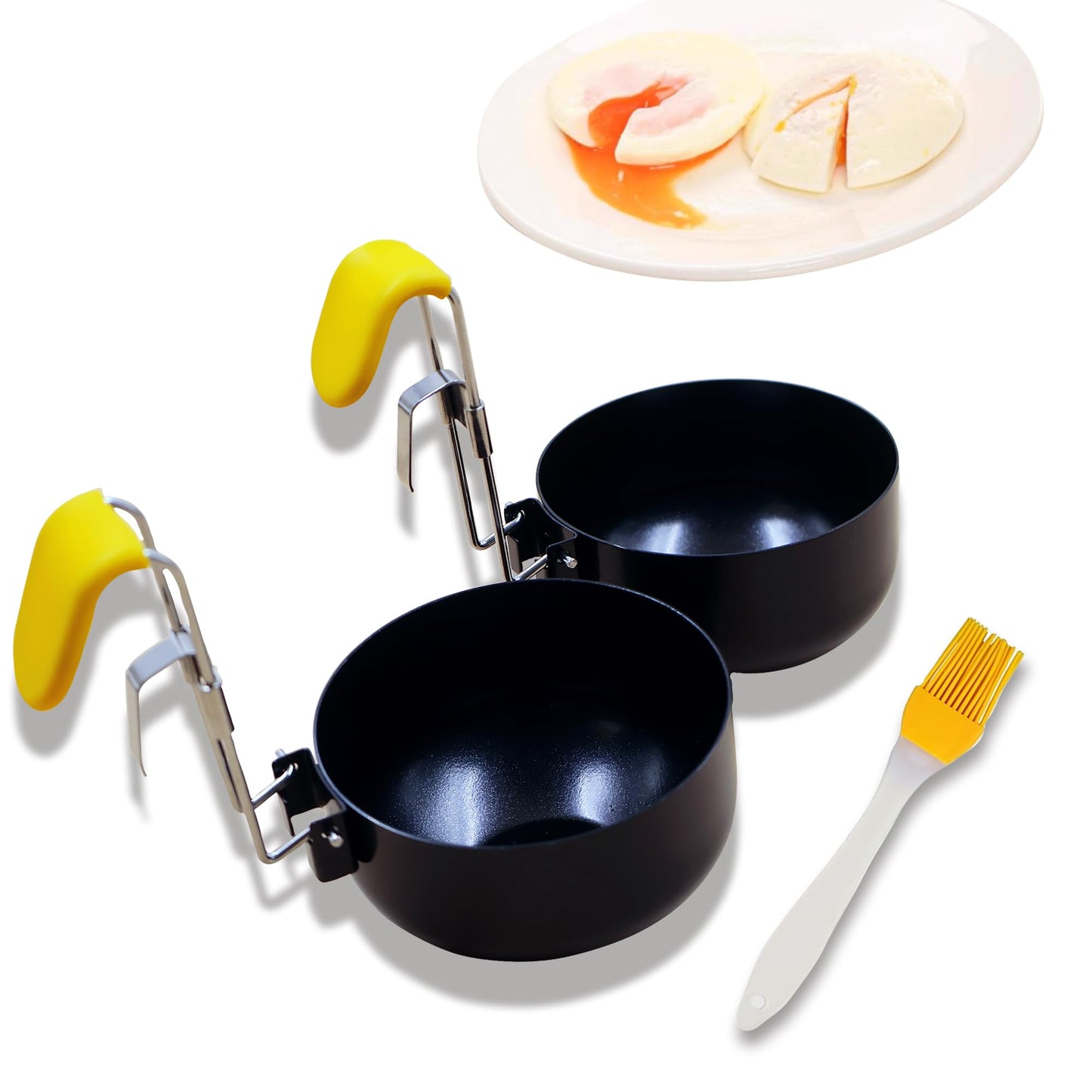 Folding Egg Poacher, Non-Stick Poached Egg Pan, Round Eggs Cooker with Oil Brush for Fried Pancakes Sandwiches Breakfast - 2 Packs
