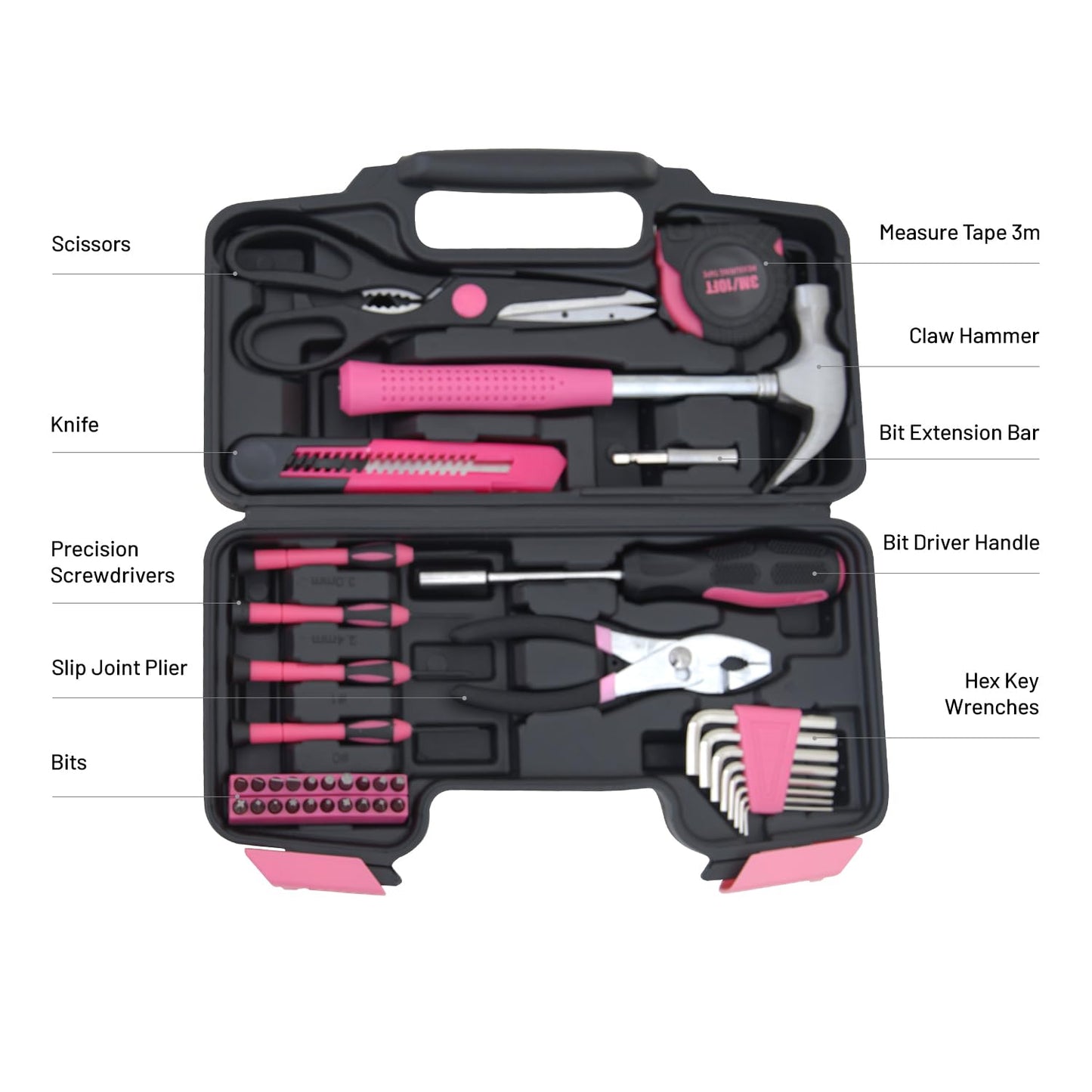 Hantinstom 39-Piece Household Tools Kit Essential Home Repair Set with Plastic Toolbox Ideal for College Students, Home Use & More
