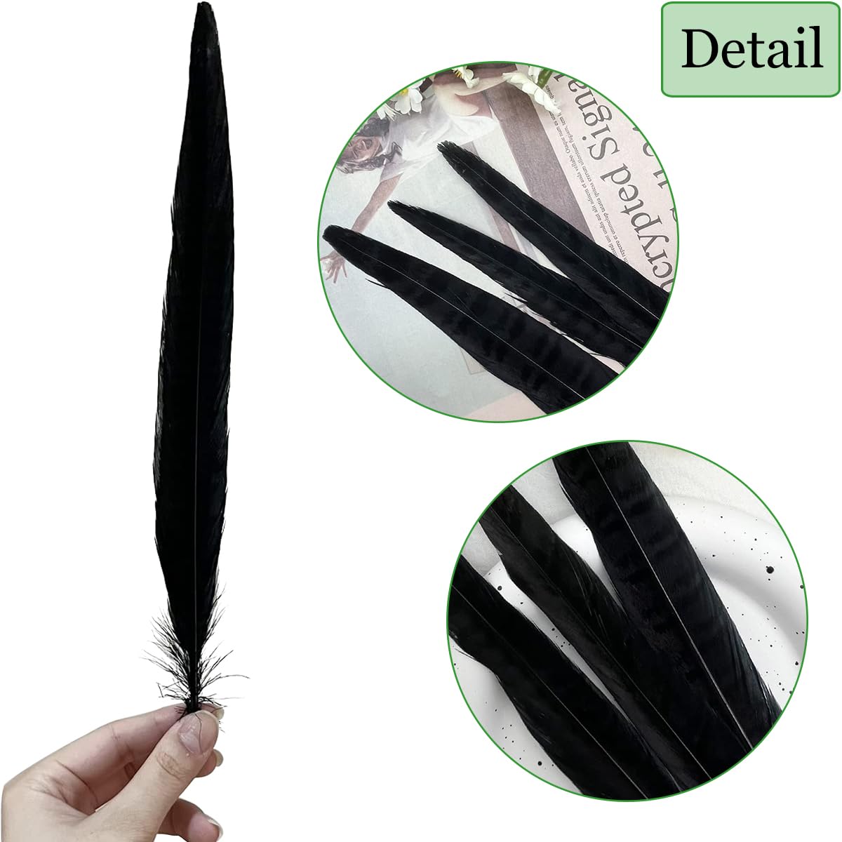 10pcs Black Pheasant Tail Feathers 10"-12" Gothic Decorative Feathers for Dark Edgy Art Projects Halloween Costumes Witchy Cosplay