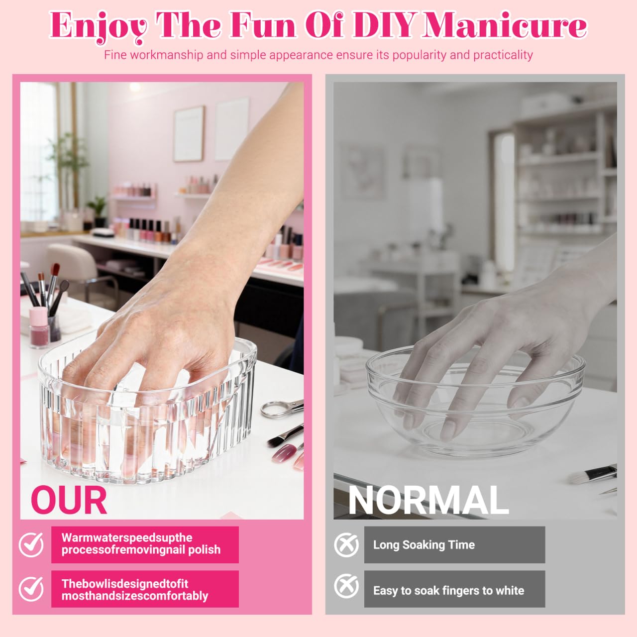 SOIMISS Acrylic Nail Soaking Bowl for Nail Polish Removal and Cuticle Softening Fits One Hand Suitable for Home Manicure Treatment Tray