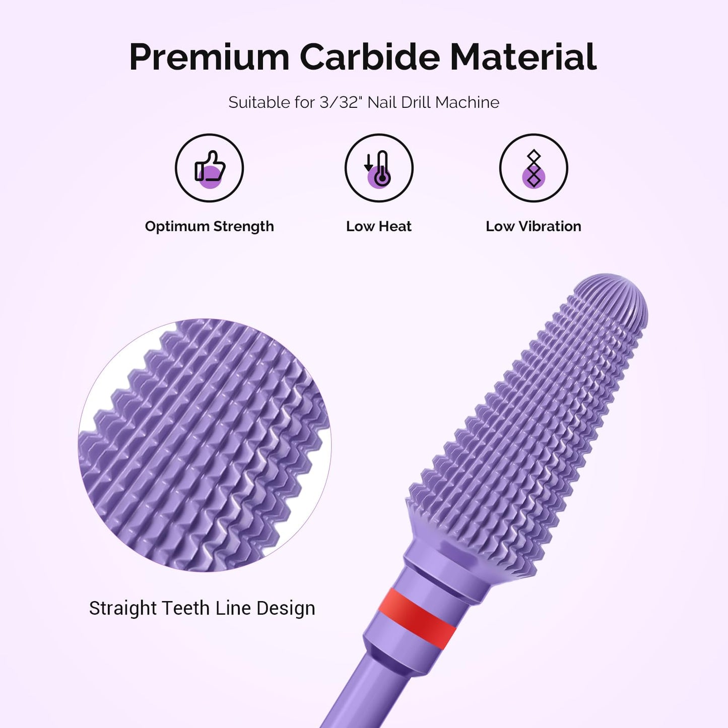 MelodySusie Professional Tornado 3/32'' Nail Drill Bits, Carbide Tungsten Multi-function Bits, Suitable for Manicure Pedicure Cuticle Gel Polishing, Salon Bits, Series Bit-X, Purple, Fine