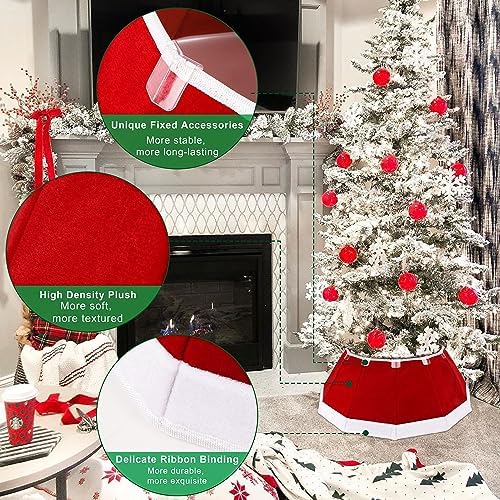 Blissun Fabric Christmas Tree Collar & Skirt - Willow Tree Decorations (Red & White)