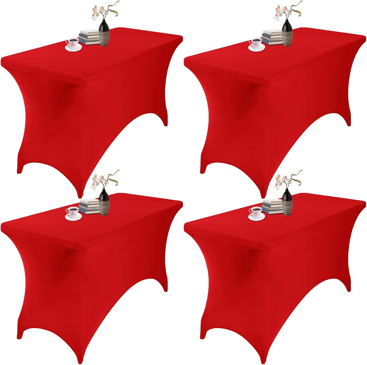 4Pack Spandex Waterproof Table Covers 4ft，Spandex 4ft Waterproof Table Cover for Party,Wedding, Banquet, and Events(Red)