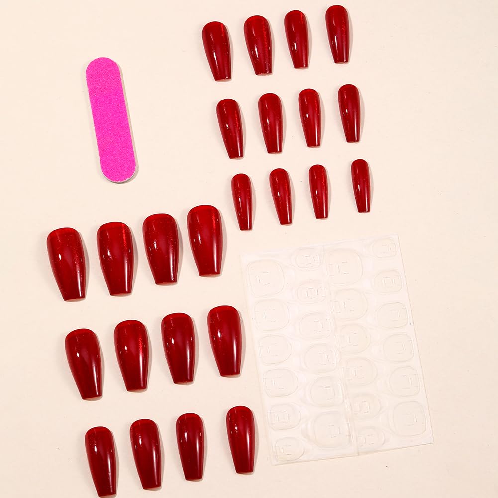 Christmas Red Press on Nails Extra Long Fake Nails 24Pcs Square with Sparm Cat Eye Designs Acrylic False Nails Press ons Artificial Stick on Nails for Valentines Xmas Women Girls Manicure