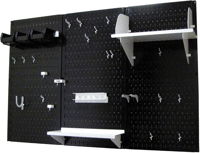 Wall Control Pegboard Organizer 4 ft. Metal Pegboard Standard Tool Storage Kit with Black Toolboard and White Accessories