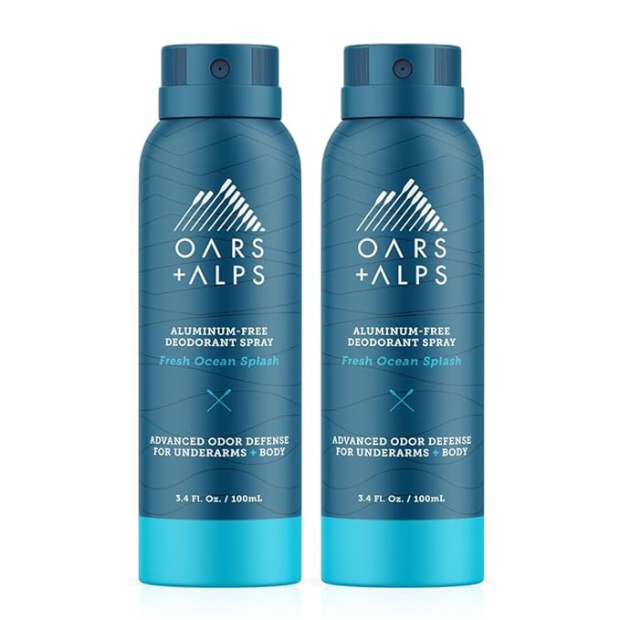 Oars + Alps Spray Deodorant for Men and Women, Aluminum Free Deodorant and Full Body Spray, Fresh Ocean Splash, 2 Pack