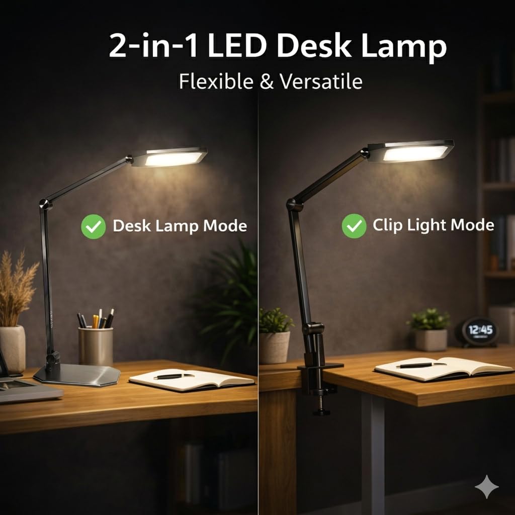 NS Desk Lamp for Home Office, LED Desk Lamp with Webcam Light for Video Calls, Dimmable 3000K-6500K Desk Light with Remote, Timer, Memory, Adjustable Swing Arm, CRI95+