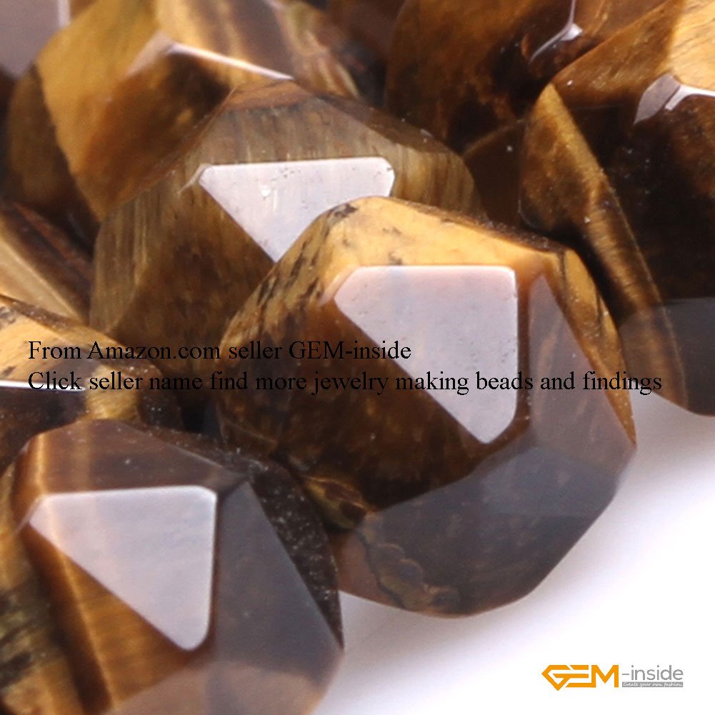 GEM-Inside Natural 8mm Yellow Tiger Eyes Gemstone Loose Beads Faceted Cambay Crystal Energy Stone Power for Jewelry Making 15"