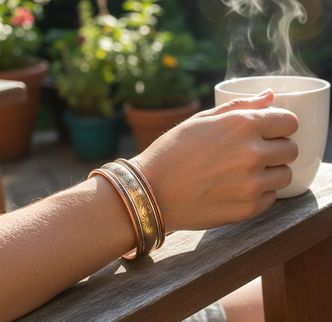 Touchstone copper bracelets | gift for men women |adjustable 100% pure solid real magnetic jewelry | handmade bracelet set combo | rope braided tibetan bangles. Set of 3 different designs