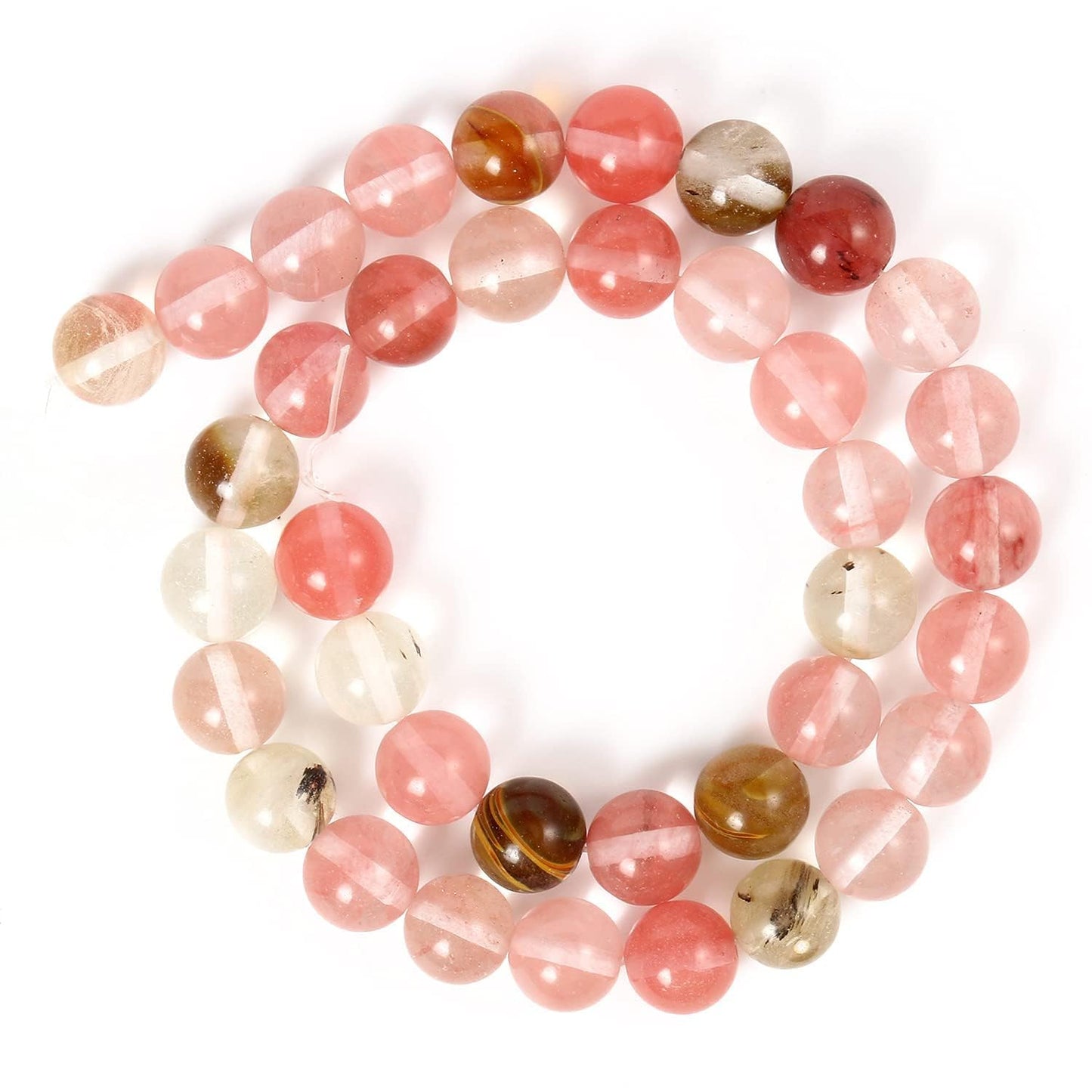 About 45pcs 8mm Natural Stone Beads Fire Cherry Quartz Beads Energy Crystal Power Gemstone for Jewelry Making, DIY Bracelet Necklace