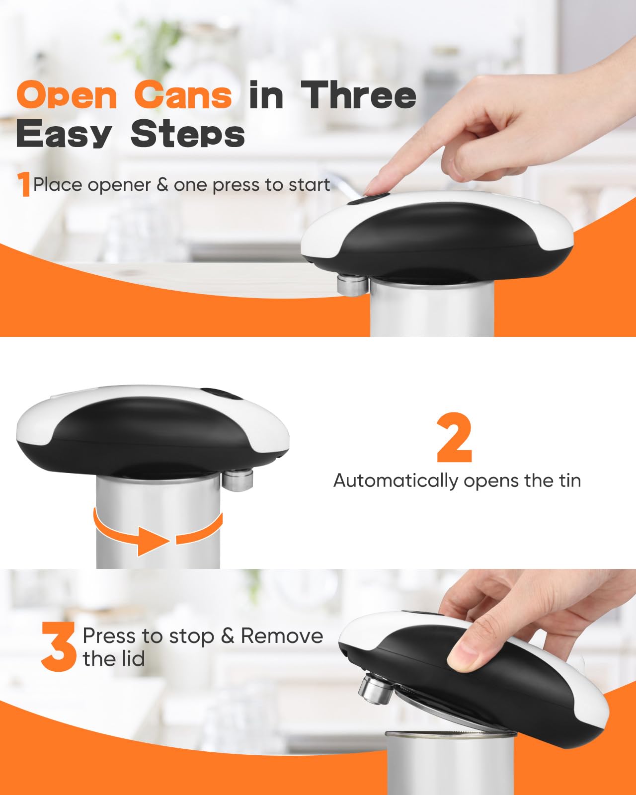 Electric Can Opener, Can Opener Electric Fits All Can Sizes, One Touch USB Rechargeable Automatic Can Opener for Kitchen and Seniors with Arthritis, Chef, Portable Kitchen Gadgets