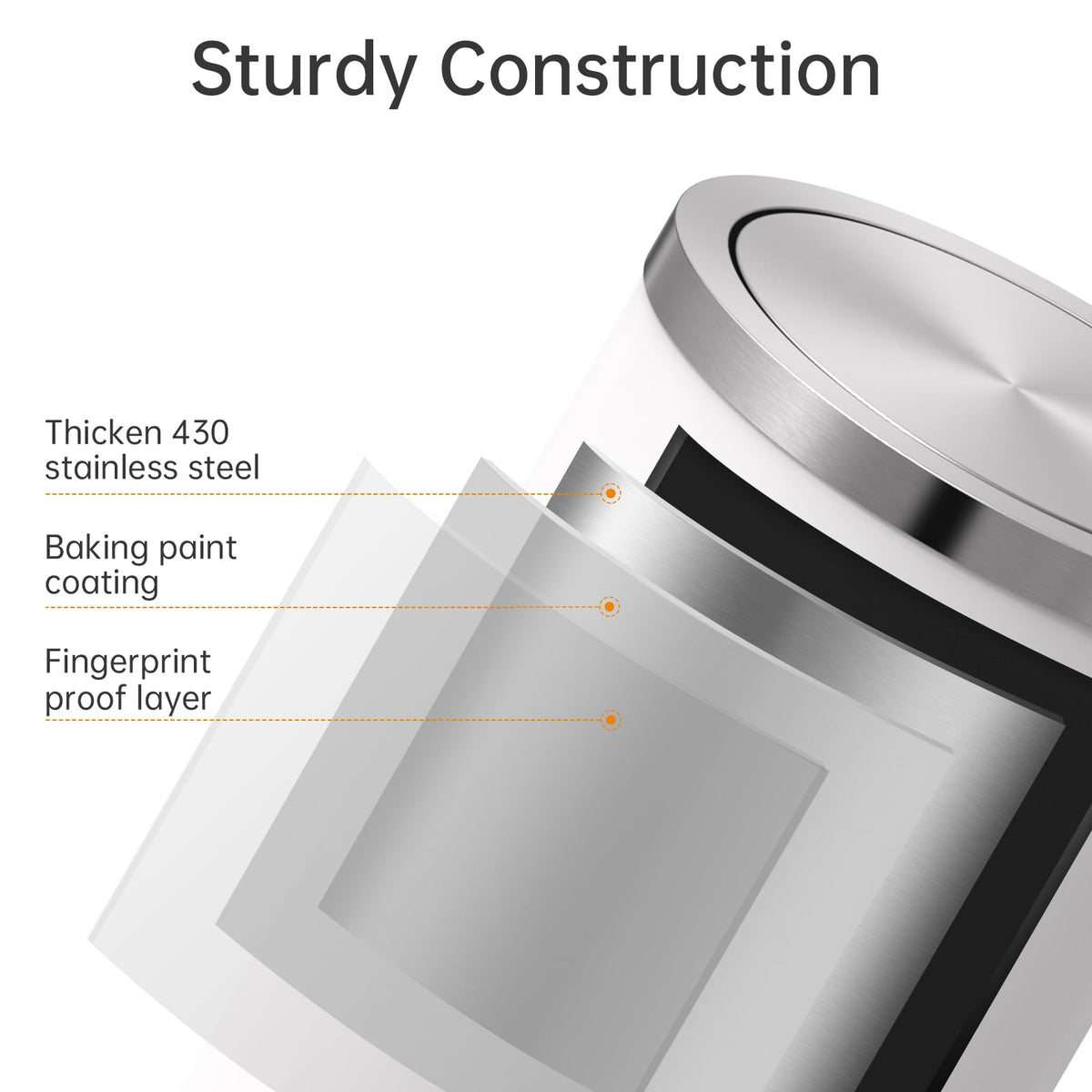 2.4 Gallons White Swing Lid Stainless Steel Trash Can