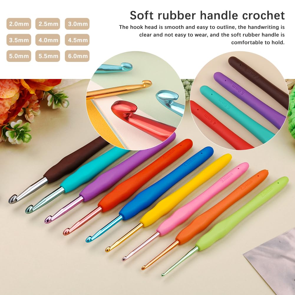Pnytty Crochet Kit for Beginners Adults, 107pcs Starters Knitting Kit Include Crochet Yarn, Ergonomic Crochet Hooks, Knitting Tool Supplies for Travel Craft DIY