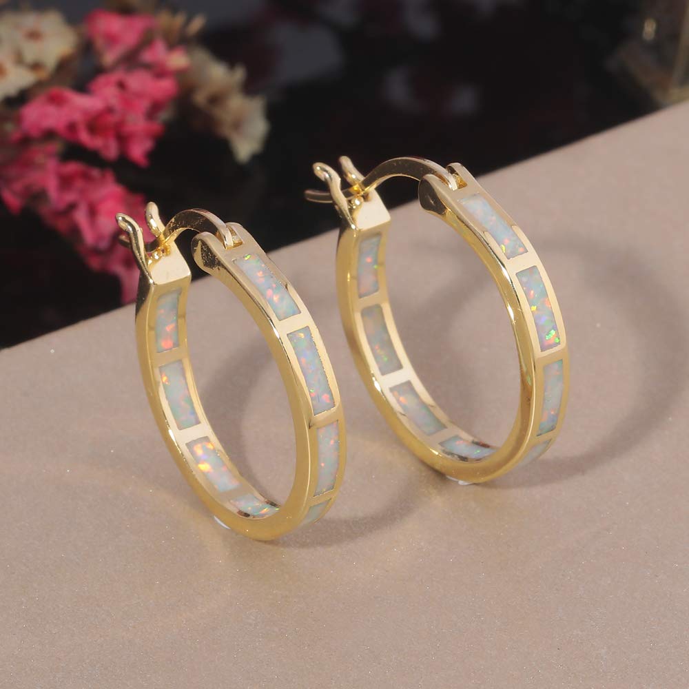 CiNily Hoop Earrings for Women,18K Yellow Gold Opal Earrings Ear Hoops Hypoallergenic Earring Gemstone Round Hoops for Ladies, Mom Small Hoop Earring