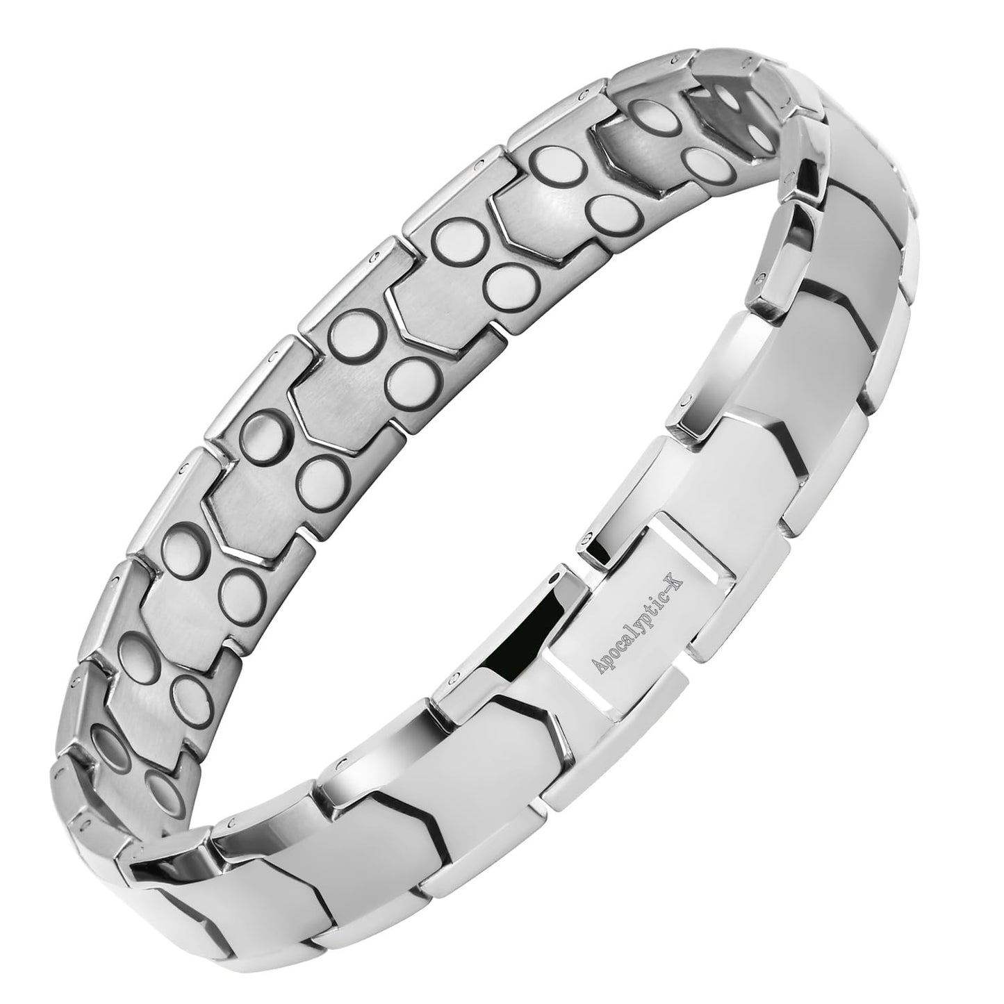 Apocalyptic-K ®Magnetic Therapy,Men's TITANIUM Magnetic Bracelets，Ultra Strength，Pure Titanium (Lightness),Eliminate Static Electricity (Silver Magnetic Bracelet)