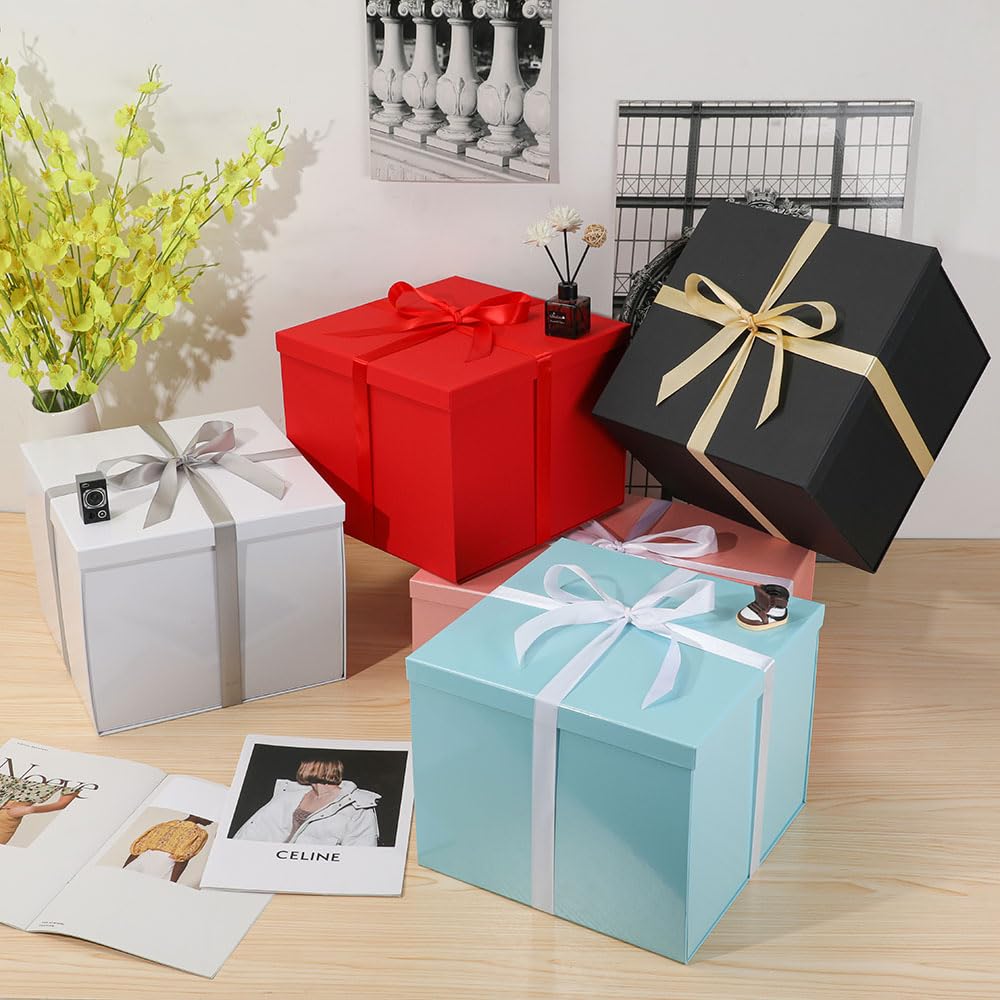 Large Gift Box with Lid 12.5x12.5x10 Inches, Blue Gift Boxes for presents Packaging for Birthdays, Valentine's Day, Christmas, Anniversaries (Include Shredded Paper Fill, Envelope Card Ribbon)