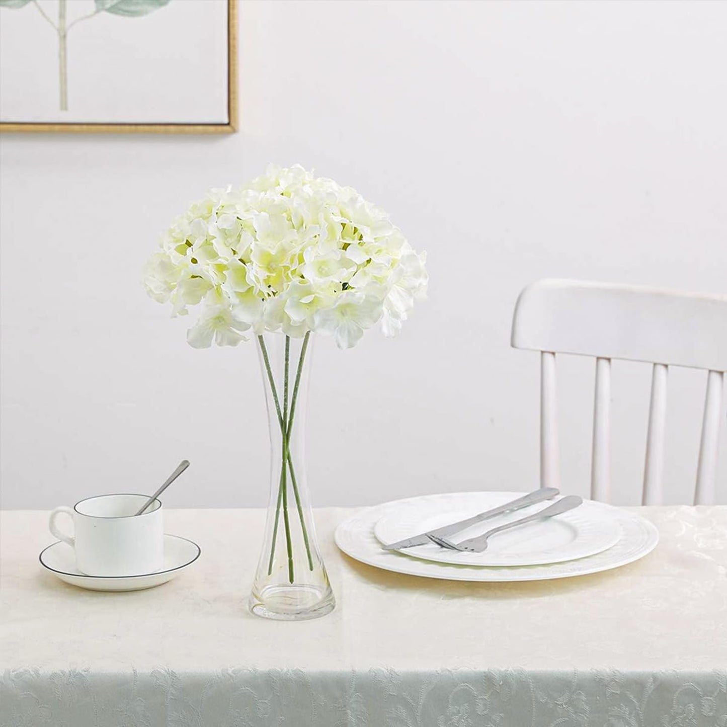 FLORRALIA Fake White Hydrangea Artificial Flowers - Faux Silk Hydrangeas Flowers Heads with Stems Real Touch for Home Wedding Party Table Decor(CreamWhite,Pack of 10)