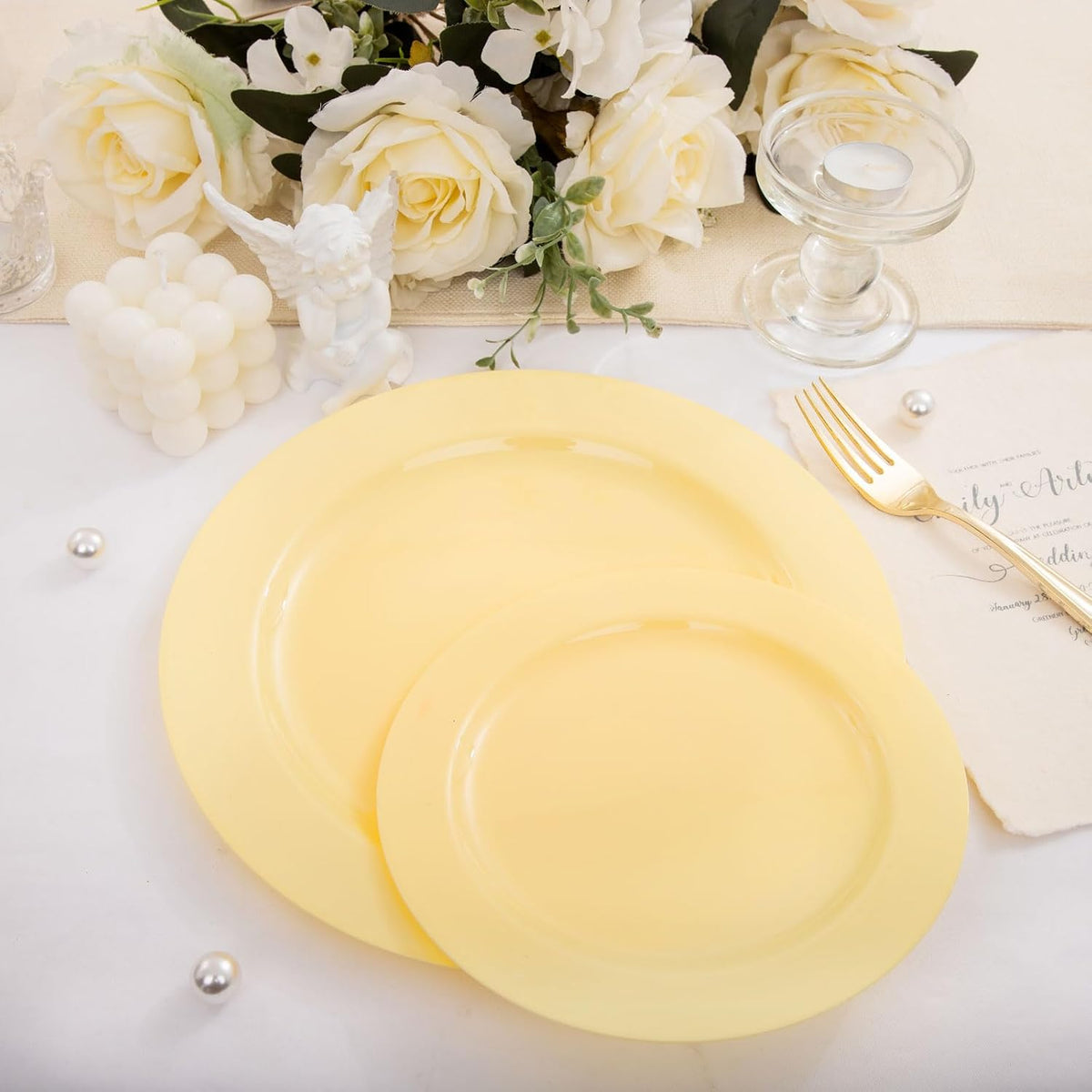 FLOWERCAT 60PCS Yellow Plates - Heavy Duty Yellow Plastic Plates Disposable 10.25inch & 7.5inch for Easter Party/Wedding/Spring - Serve for 30 guests
