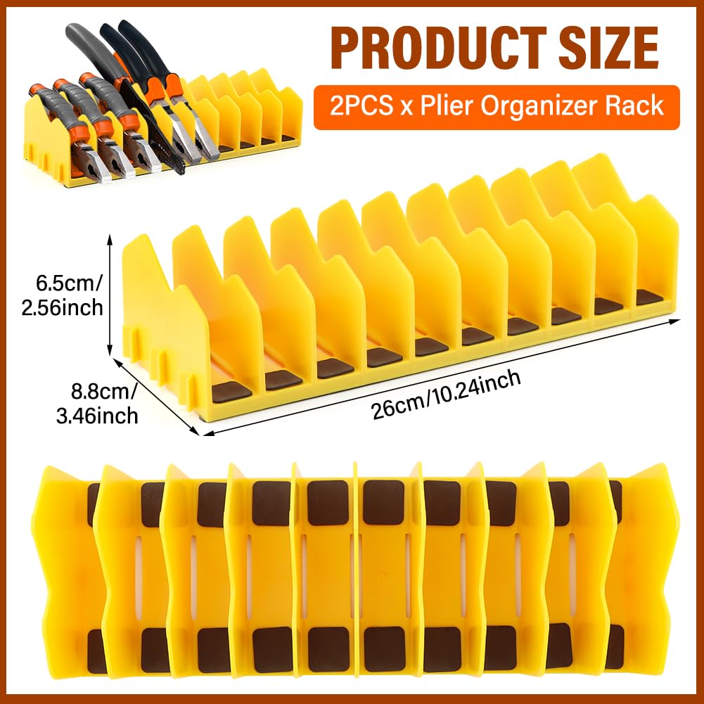 Plier Pro No-Slip Plier Organizer,2 Pcs Pliers Rack with Rubber Base,Holds 10-Tools of Any Size,Durable & Long-Lasting Tool Storage Box Rack for Pliers,Cutters,Other Small Tools