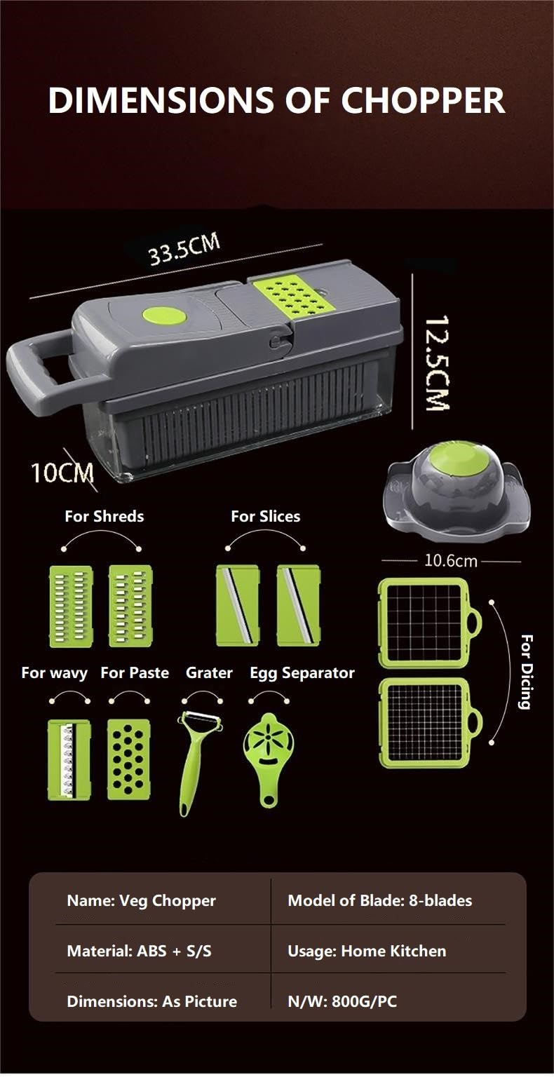 Hand Food Chopper 12 in 1 Vegetable Slicer Veg Chopper Set Grater Gadgets with Cleaning Key