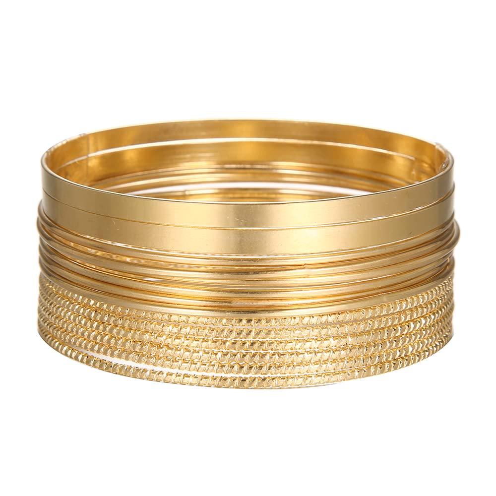 RINTOLER 14Pcs Gold Bangle Bracelets Set for Women - Multi Layer Stackable Textured Bracelets Boho Jewelrys for Women.