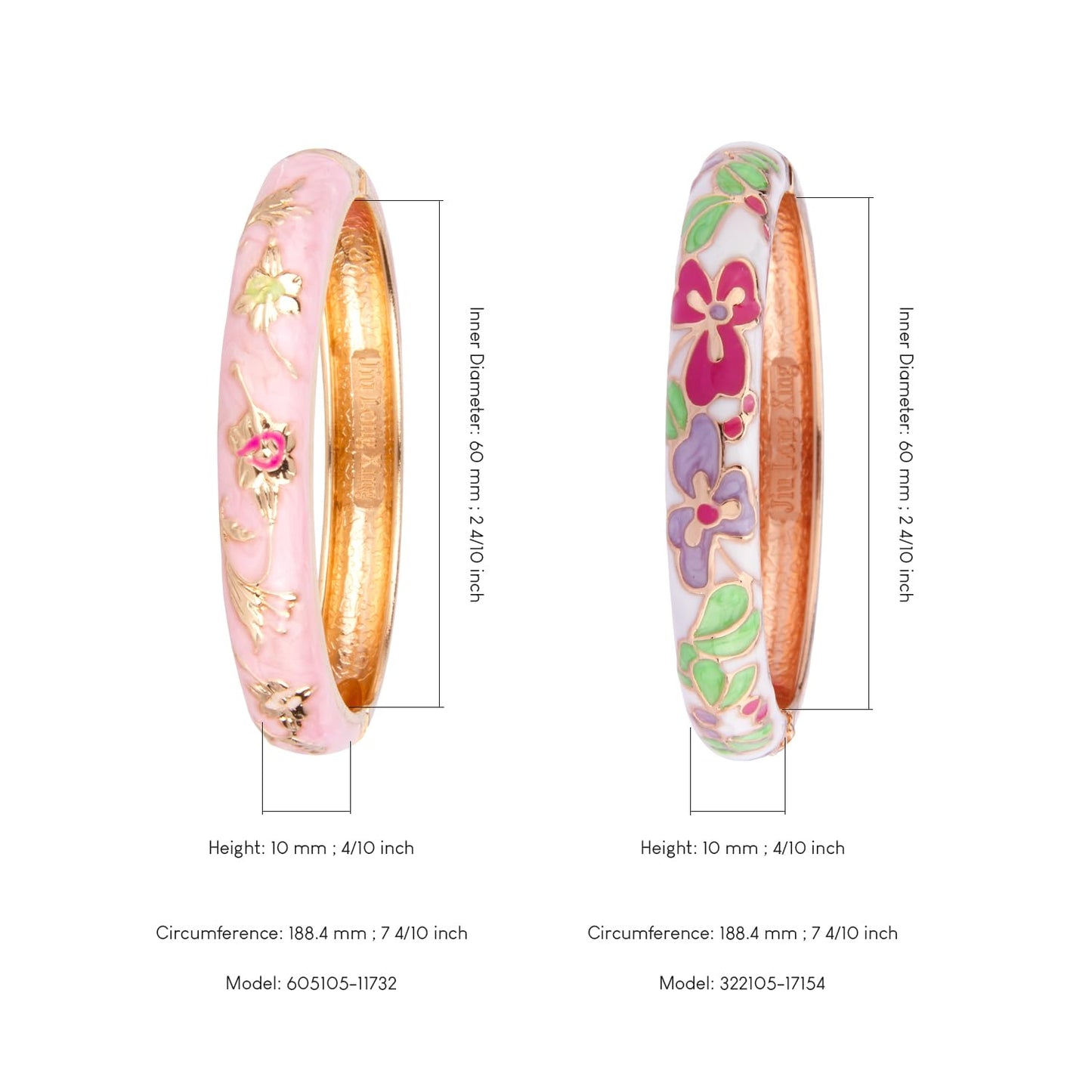 UJOY Gorgeous Bracelets Enameled Floral Cloisonne Gift Plated Cuff Bangles Jewelry Sets Box for Women 55A81-55A100 Pink White