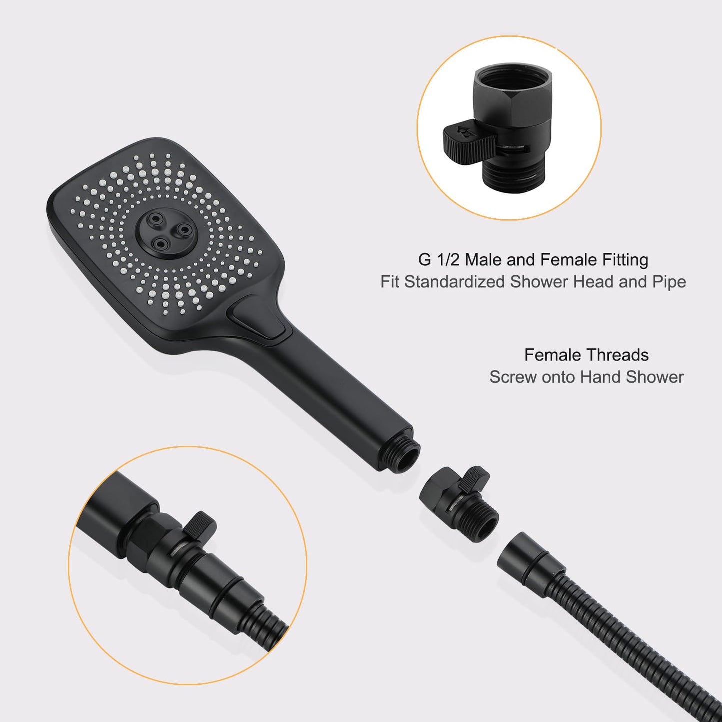 Matte Black Water Flow Control Valve, 1/2" Shower Head Flow Control Brass Shut Off Valve for Handheld, Water Pressure Regulator Replacement for Shower System