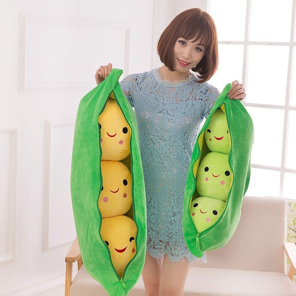 AOQI Giant Peas in A Pod Plush Toy Pea Pod Pillow Cute Pea Stuffed Toys Plant Doll Various Sizes (Green Beans,15.7''/40cm)
