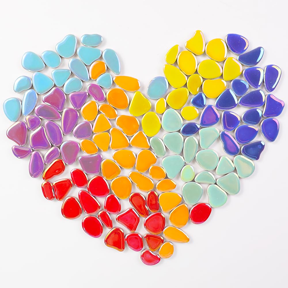 454g (1 LB) Iridesent Random Petal Ceramic Mosaic Tiles for Crafts Bulk Arts Glass Mosaic Pieces Mini Pebble Bulk Broken Ceramic Tiles for DIY Mosaic Making Art Craft (OP900i)