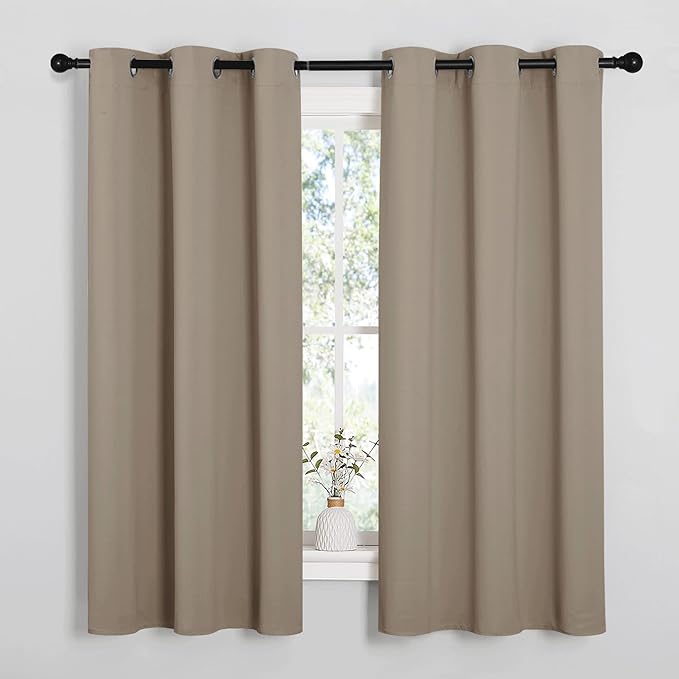 NICETOWN Taupe Room Darkening Curtains for Kitchen, Window Treatment Thermal Insulated Solid Grommet Room Darkening Curtains/Drapes for Bedroom (Set of 2, 42 inches Wide by 48 inches Long)