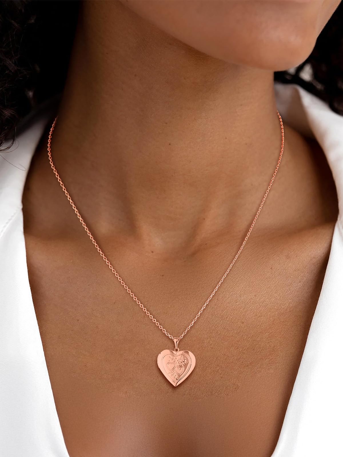 U7 Women Rose Gold Plated Heart & Heart Photo Locket Necklace That Hold Picture, with Gift Box
